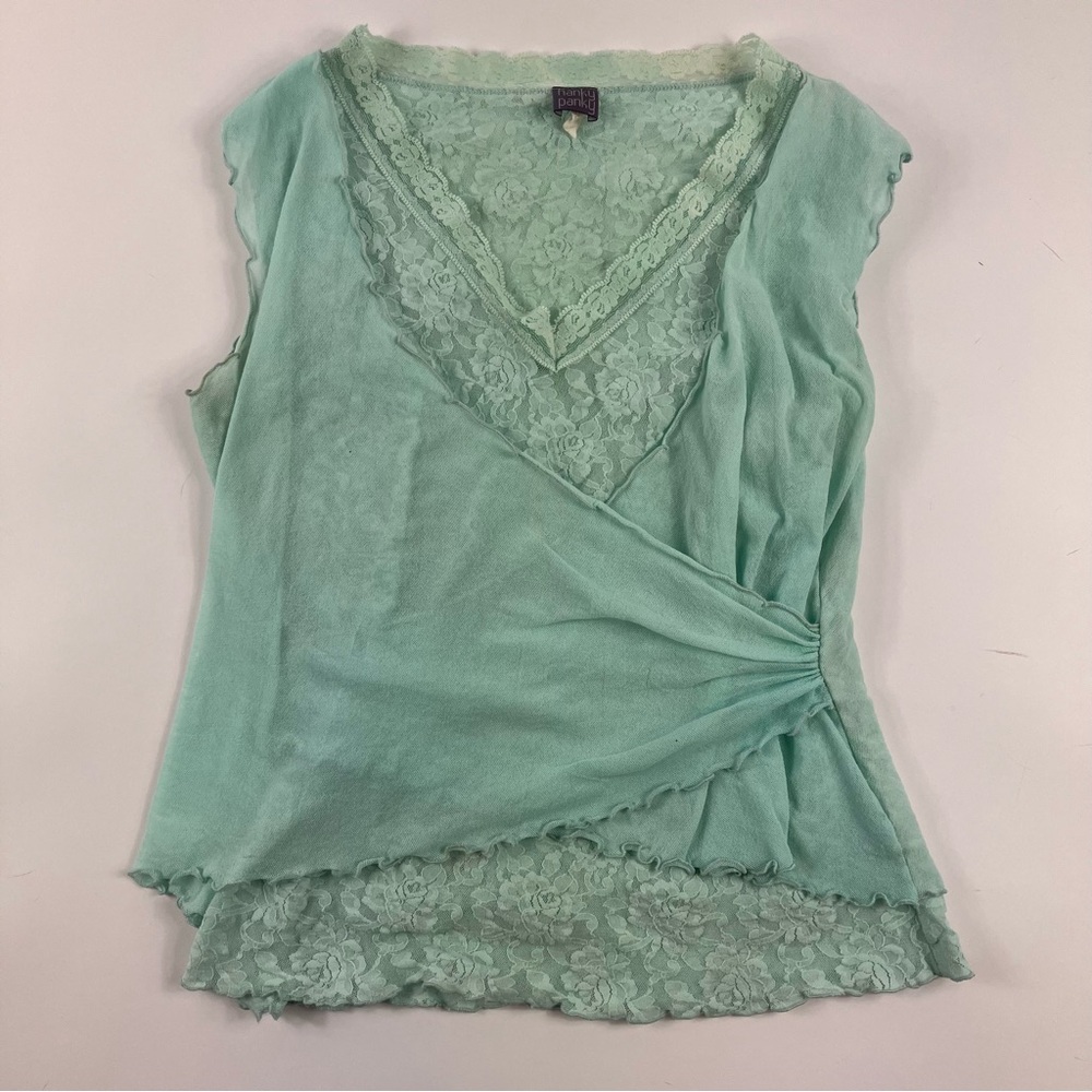 Vintage Y2K Hanky Panky Light Blue Lace Wrap Blouse